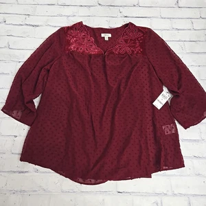 Pullover Style Co Top para mujer rojo punto suizo terciopelo con ojales transparente talla grande - Imagen 1 de 10