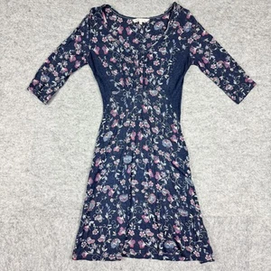 Fat Face Knitted Floral Boho Dress Size 10 V Neck Super Cute Womens Navy Blue - Picture 1 of 9