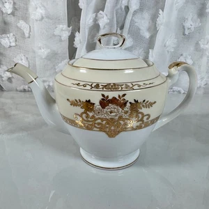Vintage Noritake Handpainted Floral Teapot & Lid Cream White Gold Made in Japan - Picture 1 of 13