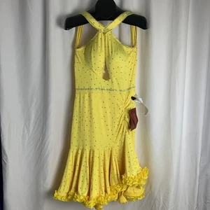 Vestido de Competición de Salsa Latino Dancewear LT1661-Amarillo-Estrás-NUEVO CON ETIQUETAS-LEER - Imagen 1 de 18