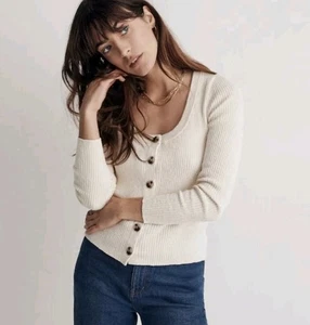 Cárdigan para mujer Madewell L $98 The Signature tejido cuello redondo invierno blanco NT609 - Imagen 1 de 11