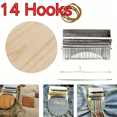 Mini Weaving Loom Type 14 Hooks Speed Weave Wooden Tool Set for Mending Clothes - Image 1 of 4