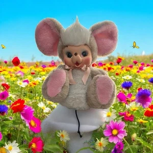 Vintage Pink Rushton Star Creation Mouse Rubber Face Plush Kitsch - Picture 1 of 13