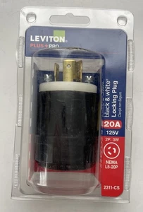 Leviton Plus + Pro Black & White Locking Plug 20A 125V NEMA L5-20P 2311-CS - Picture 1 of 3