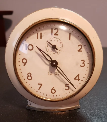 Vintage Westclox Baby Ben Style 6 Ivory Alarm Clock #61-V 2A, Works Cover