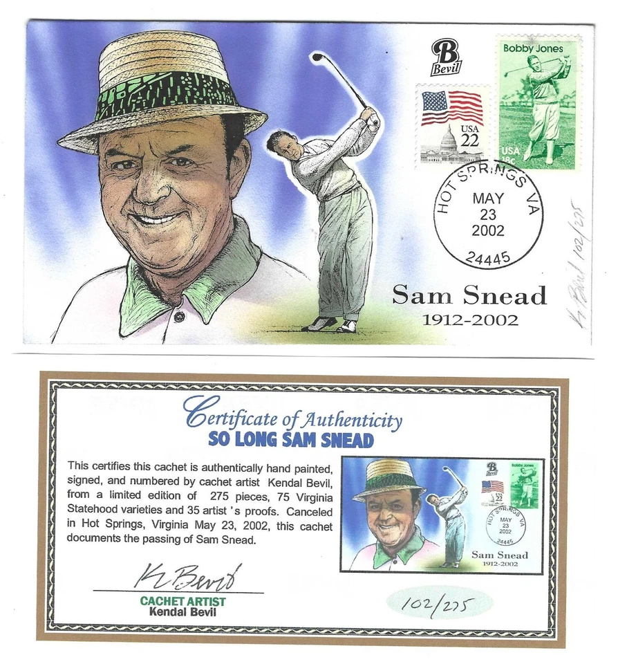 US 2002 BASEBALL GIANTS SAM SNEED COLOR CACHET SIGNED BY ARTIST KENDAL BEVIL - Image 1 of 1