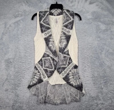 Max Studio Kids Cardigan Small 7-8 Ivory Knit Vest Soft Decorative Trim - Image 1 of 4