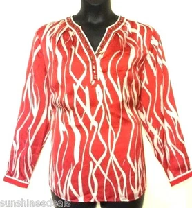 JONES NEW YORK $149 NEW Firestone Red Beaded Long Sleeves Top Plus 14W 0X QCO - Picture 1 of 6