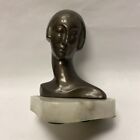 Small Vtg Art Deco Flapper Girl Woman Head Bust Painted Spelter Figure Statue