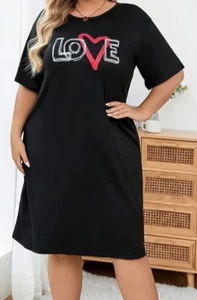 Plus Size 22 5XL Black Short Sleeve Nightgown Nightdress Love Relaxed Fit New - Picture 1 of 2
