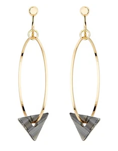 Clip On Hoop Earrings gold hoops with a black acrylic triangle - Elda B - Picture 1 of 2