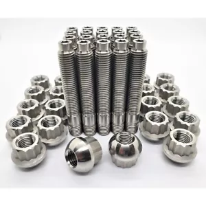 77mm 12x1.5 Titanium Stud Conversion Kit 12 pt nuts(BALL SEAT) & studs PORSCHE - Picture 1 of 2
