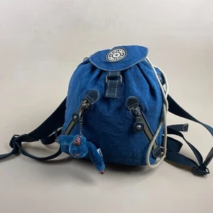 Kipling Blau Canvas Rucksack Backpack Reise Klett Kordelzug Eimer - Bild 1 von 12
