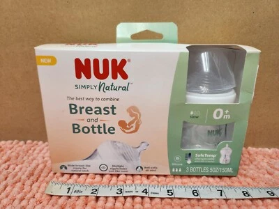 Paquete de 3 biberones NUK Simply Natural temperatura segura sin BPA NUEVO Foto 1 de 4