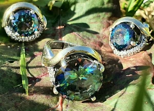 Pendiente y anillo con piedra de paraiba azul circonita - Imagen 1 de 12
