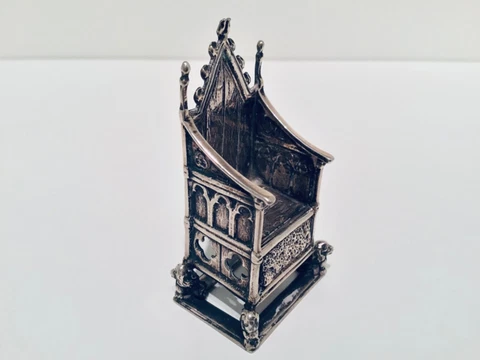 Victorian Miniature Solid Sterling Silver Coronation Throne, ChaIr, 1901 Cover