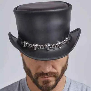 Cappello uomo El Dorado in pelle 5 cappelli teschio fascia 100% pelle bovina nero - Foto 1 di 4
