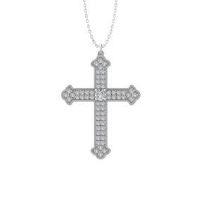 14k White Gold Lab Grown Diamond Cross Pendant Necklace 18" Silver Chain - Picture 1 of 5