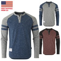 ZIMEGO Men/'s Long Sleeve Contrast Seam Lightweight Waffle Thermal Button Henley