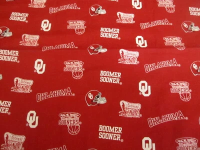 Cotton Fabric Oklahoma Boomer Sooners Sports  Football Basketball 1 yd x 44 - Image 1 of 4