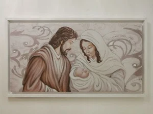 QUADRO SACRA FAMIGLIA BIANCO E ARGENTO CON GLITTER ARGENTO ARREDO CASA - Picture 1 of 1