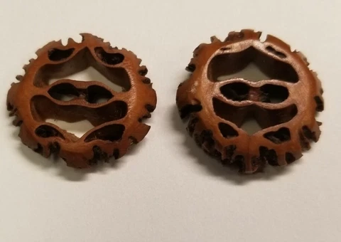 Unique Vintage Antique Carved Walnut Shell or Peach Seed Buttons Pair Cover