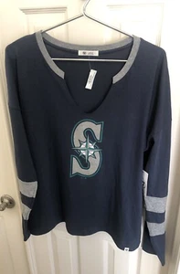 47 Brand Seattle Mariners Large Navy V Neck Women’s Long Sleeve Shirt Fast Ship - Picture 1 of 6