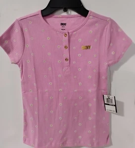 DKNY Henley T-shirt Pink with Daisy Print Girl's Size 8-10 NEW  - Picture 1 of 1