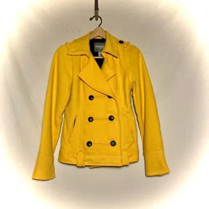 Charlotte Russe Women's Corduroy Pea Coat Size Medium - Mustard Yellow Jacket - Picture 1 of 14