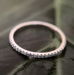 Light Blue Sapphire Birthstone Round Eternity 14k White Gold Stackable Ring S. 7 - Picture 1 of 8