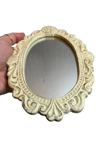 Tabletop Vanity Swivel Mirror Cast Iron Art Nouveau Victorian Style Off White Cover