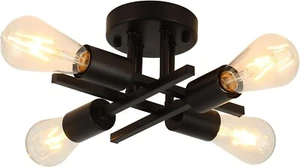 Semi Flush Mount Ceiling Light Fixture Matte Modern Sputnik 4-Lights Black - Picture 1 of 11