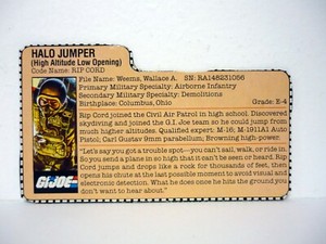 GI Joe Rip Cord File Card Vintage Action Figure Accessory Part 1984