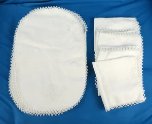 VTG WHITE IRISH LINEN Placemats & Napkins 8 Sets SHAMROCK EMBROIDERY Tatting - Picture 1 of 4