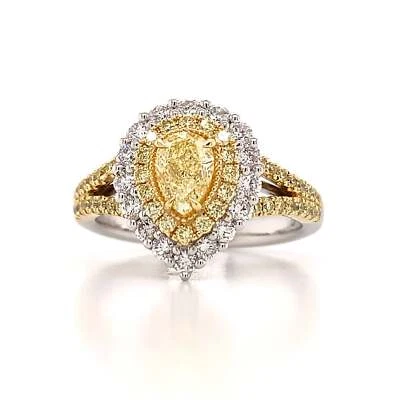 Pear Shape Fancy Yellow Center with Halo Split Shank Diamond Ring - Image 1 of 4