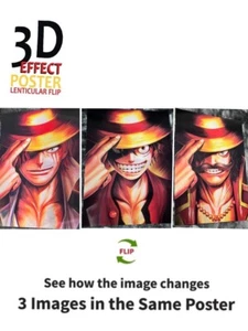 Luffy, Roger, Shanks - One Piece 3D Poster, 3D Lenticular Flip Effekt, Anime Manga - Bild 1 von 5