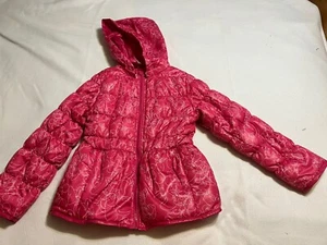Girls Disney Hot Pink Puffer Jacket Girls Size 9/10 Removable Hood EUC - Picture 1 of 8