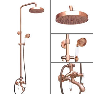Antique Red Copper Bathroom 8 Inch Rain Shower Faucet Set Tub Mixer Tap mrg565 - Picture 1 of 7