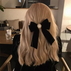 Black Velvet Bow Hairclips - Elegant Ribbon Bows Hairpins Women Hair Accessories - Picture 1 of 14