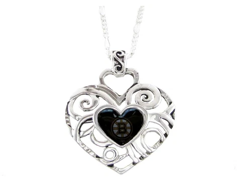 Boston Bruins Black Silver Heart Pendant Chain Necklace Jewelry NHL Gift Cover