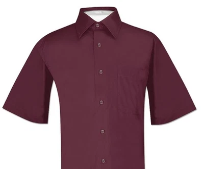 Biagio 100% Cotton Mens Short Sleeve Solid BURGUNDY Color Dress Shirt size Med - Image 1 of 2