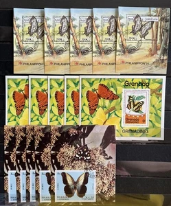 15x Butterflies / Insects - Sharjah / Laos / Grenada on  stamps  -  CTO - P1 - Picture 1 of 1