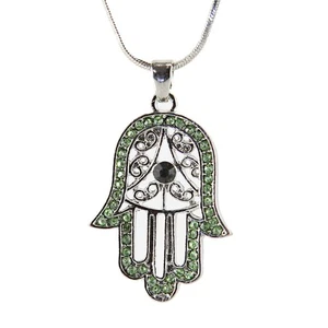 Collar Hamsa Verde Mano de Dios Mal de Ojo Dije Colgante Judío Judaica Cabalá - Imagen 1 de 12
