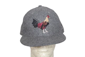 New Era Embroidered Rooster Baseball Cap Hat Sz 8 1/8 Ecap Chicken Gray Wool - Picture 1 of 7