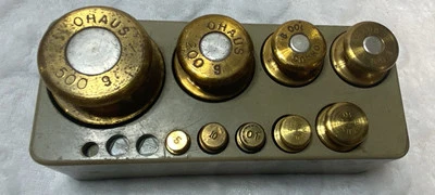 OHaus Weight Set 12 Piece Calibration 1g-500g Brass Missing (missing 3 Weights) - Image 1 of 4