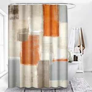 Set Tenda Doccia Bagno 12 Ganci Arancione Bruciato Grigio Arte Astratta 72x72 - Foto 1 di 7