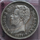 1871 *18-71 DEM Madrid Mint Spain Kingdom 1871 *18-71 DEM 5 Pesetas - Amadeo I