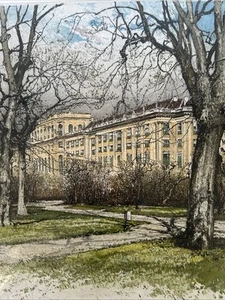 ROBERT KASIMIR handkolorierte signierte Radierung Wien individueller Rahmen 27x24" - Bild 1 von 8