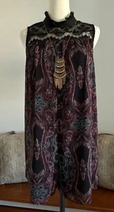 BCBG Generation Women's Vintage Boho Dress Size M Black Burgundy Lace Detail - Picture 1 of 16