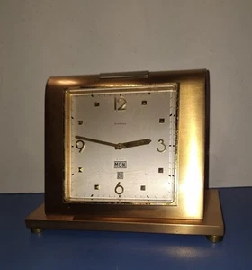 GUARDIER SWISS DOUBLE CALENDAR DAY / DATE DESK CLOCK 8 DAYS MOVEMENT WORKING - Picture 1 of 13